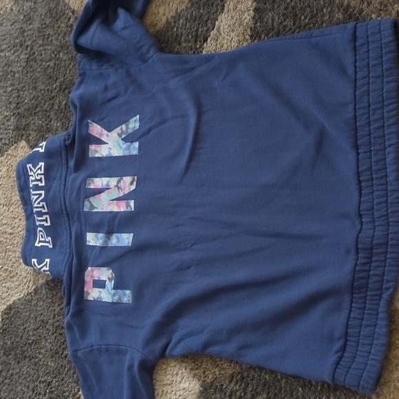 PINK Victorias Secret Sweatshirt Small Dog Tie Dye PINK Spell Out Quarter Zip - Picture 1 of 7